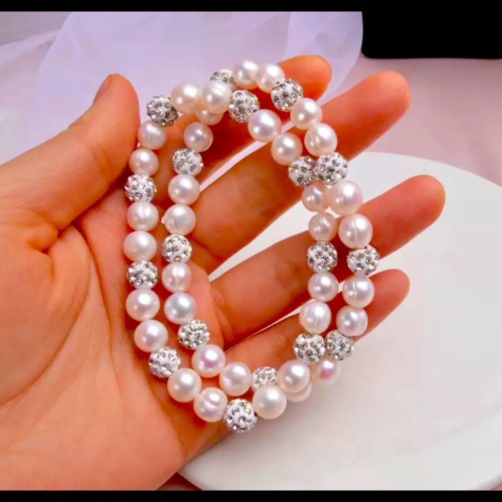 Genuine White Pearl Crystal Cute Bangle Bracelet